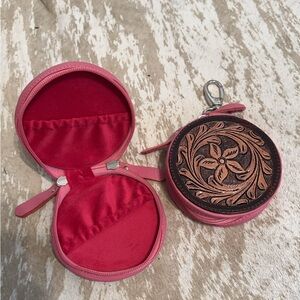 Tooled Leather Pink Keychain Pouch